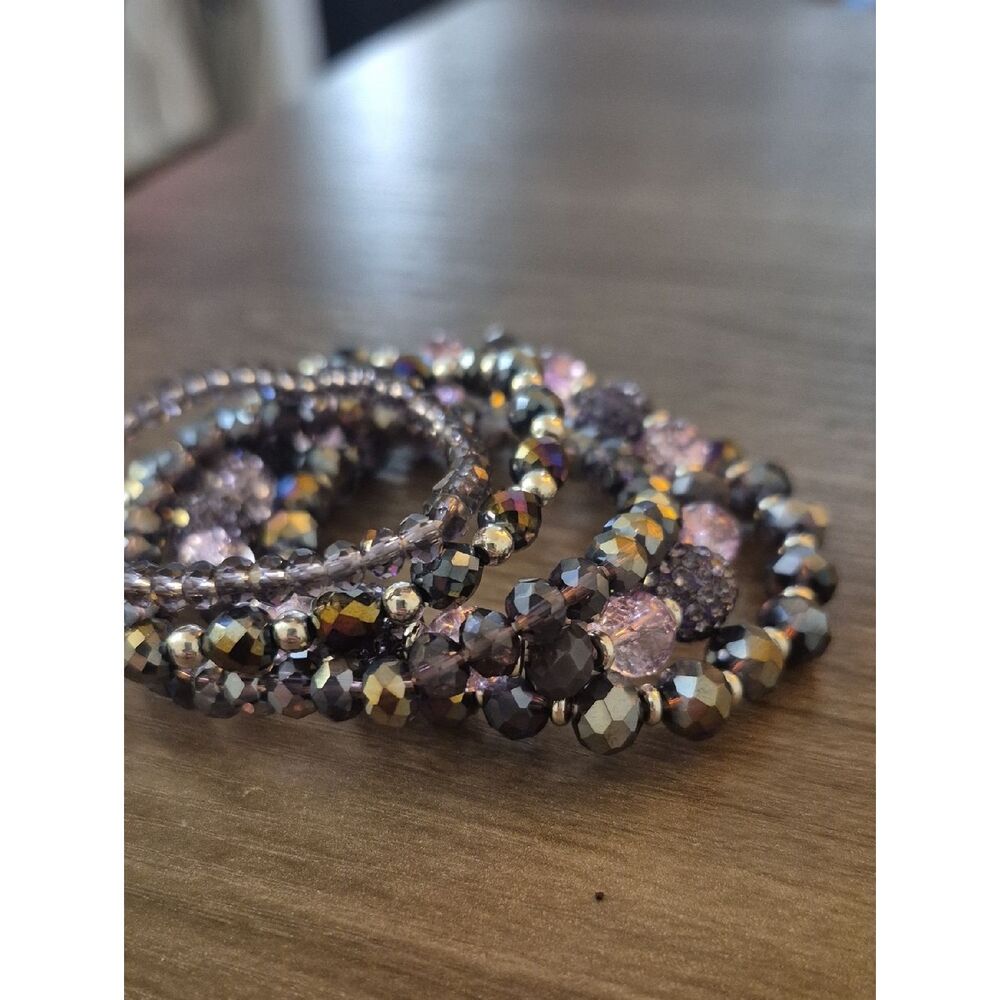 Lavender Crystal Bead Stretch Bracelet - Unbranded